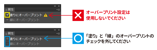 オーバープリント設定は使用しないでください。